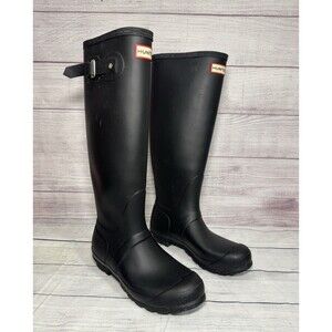 Hunter Original Tall Rain Boots Womens 8 Matte Black Rubber Adjustable Pull On
